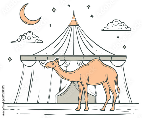 Camel near traditional tent illustration