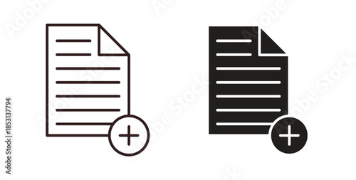 Add document icons. thin line and glyph vector icons pack on white background