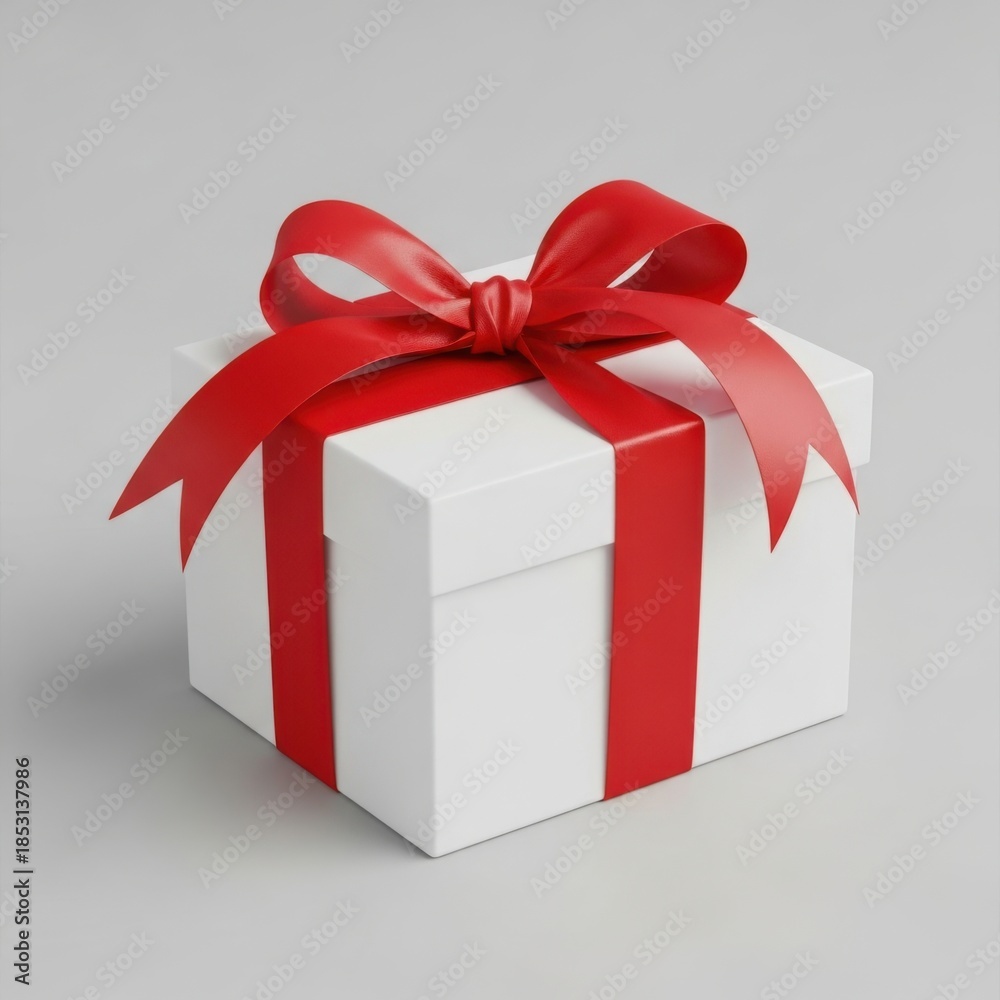 Obraz premium Elegant white gift box with red bow