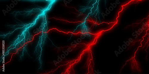 A striking image of red lightning against a dark background, showcasing natural energy. Red lightning illuminates dark sky nature electrifying power and intense energy. 