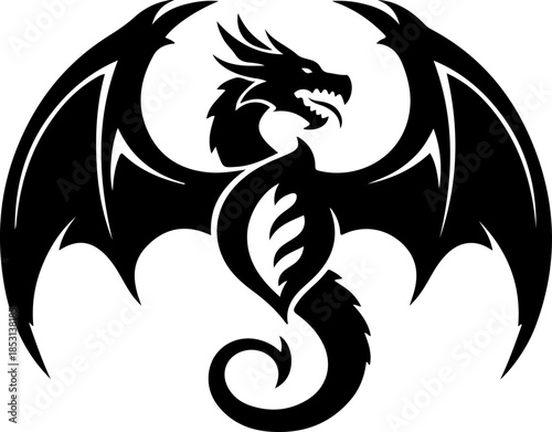 Fierce Tribal Dragon Flame Tattoo Silhouette Design