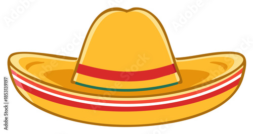 Colorful cartoon Mexican sombrero hat with traditional stripes for a fiesta celebration