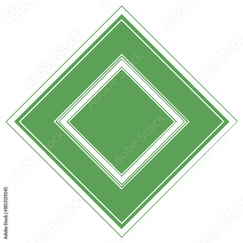 Modern abstract green diamond with nested white outline frames, clean geometric shape