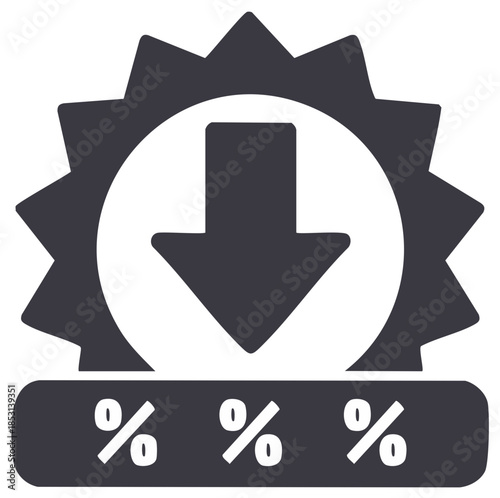 Discount sale down arrow with percentage symbols graphic icon for price reduction