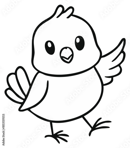 Cute cartoon chick waving a wing happily with its mouth open