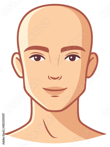 Smiling gender neutral bald head cartoon illustration clean design