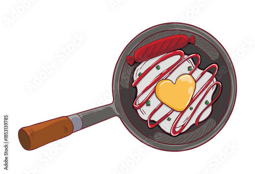 Cute Breakfast Pan with Heart Egg and Sausage