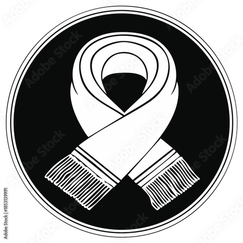 Winter Scarf Symbol with Fringe in a Circular Frame