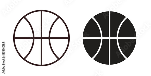 Basketball icons. thin line and glyph vector icons pack on white background