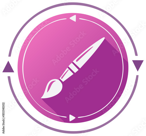 Creative Paint Brush Icon in Gradient Purple Circle with Refresh Arrows