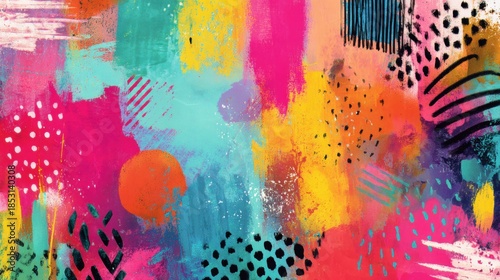 Colorful abstract patterns and designs on canvas in bright shades