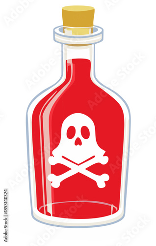 Red Poison Vial with Skull and Crossbones Motif Potion Container Illustration
