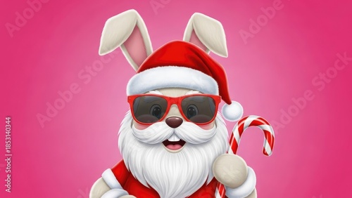 Easter bunny Santa cartoon with sunglasses