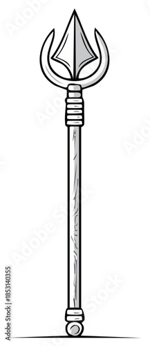 Illustrative silver triton spear weapon with metallic accents sharp pointy head and crescent guards mythological symbol