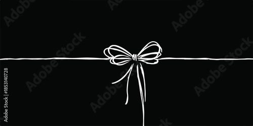 Black and white bow and ribbon illustration for holiday and Christmas gift decoration