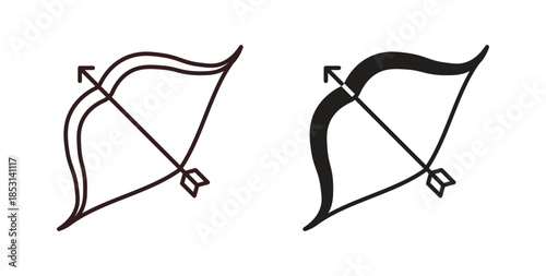 Bow arrow icons. thin line and glyph vector icons pack on white background