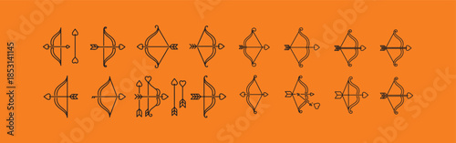 Cupid bow and arrow icon, simplified shape, monoline style