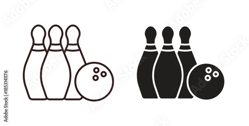 Bowling icons. thin line and glyph vector icons pack on white background