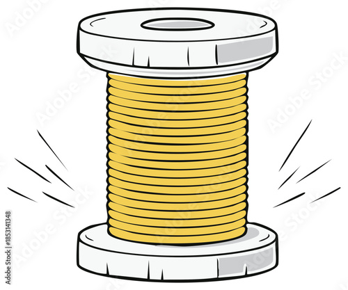 Cartoon Illustration of Thread Spool with Vibrant Gold Thread for Crafting
