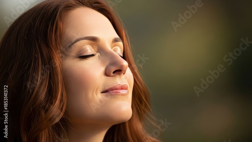 Serene woman with eyes closed in sunlight