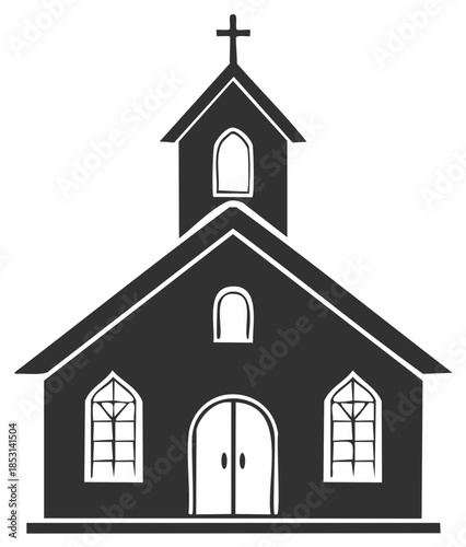 black and white church building with cross clip art preview