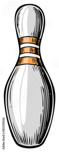 Vintage style hand drawn illustration of a single bowling pin