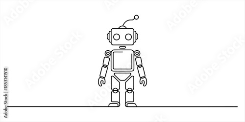 Simple line art robot illustration against a white background Vector, illustration