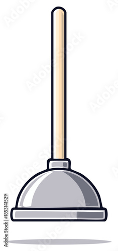 Household plumbing tool plunger vector art for clogged drains and bathroom maintenance