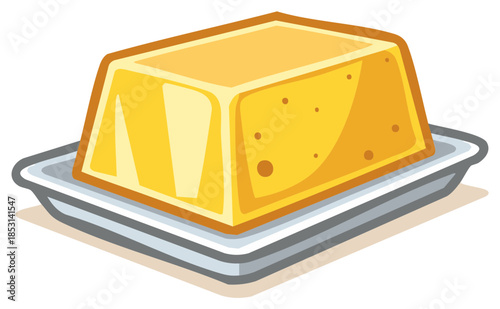 Yellow custard dessert with bubbles on a tray