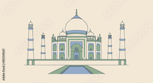 Taj Mahal Landmark Illustration in Minimal Flat Style