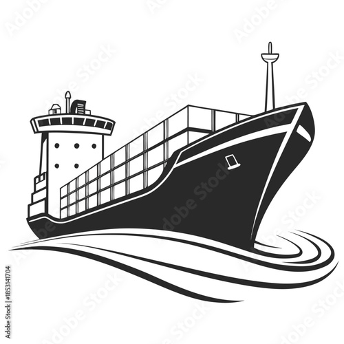 Vector illustration a black and white illustration of a cargo ship sailing
