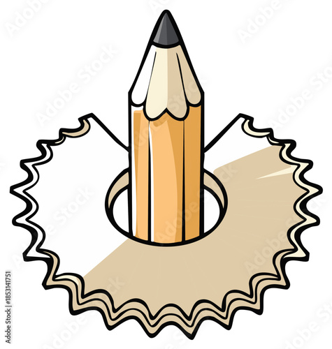 Sharp pencil and wood shavings illustration
