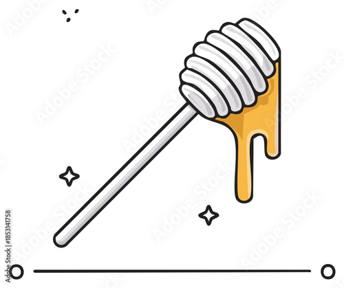 Vibrant golden honey dripping from a stylized dipper a delicious sweet natural food icon