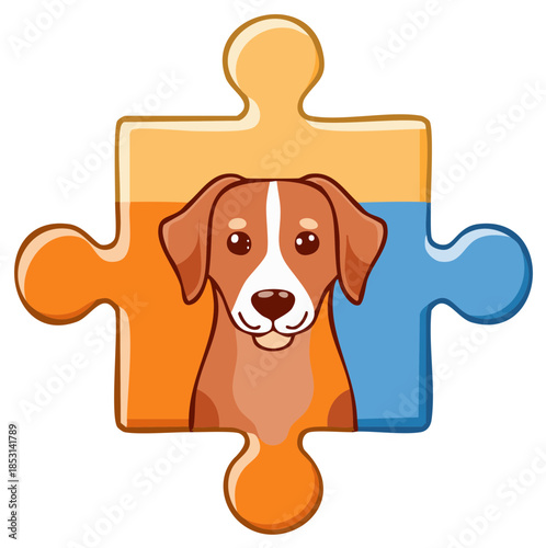 Dog Portrait in a Puzzle Piece Colorful Jigsaw Connection Cartoon Style