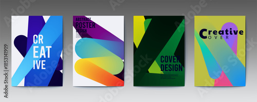 four colorful modern poster design templates with geometric shapes