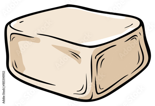 Illustration of a square shaped cheese block with thick black outline and soft color.