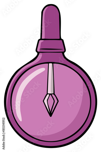 Classic round purple perfume bottle with a bulb atomizer vector illustration