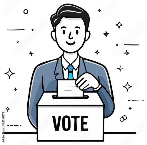 Vote Illustration Man Casting Ballot in Box for Election Political Process