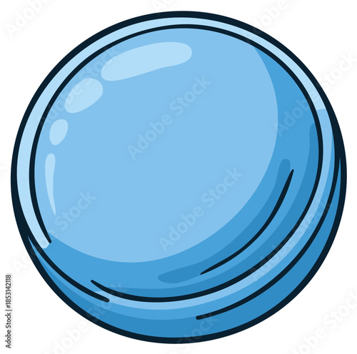 Bright blue glossy round button element playful cartoon graphic illustration