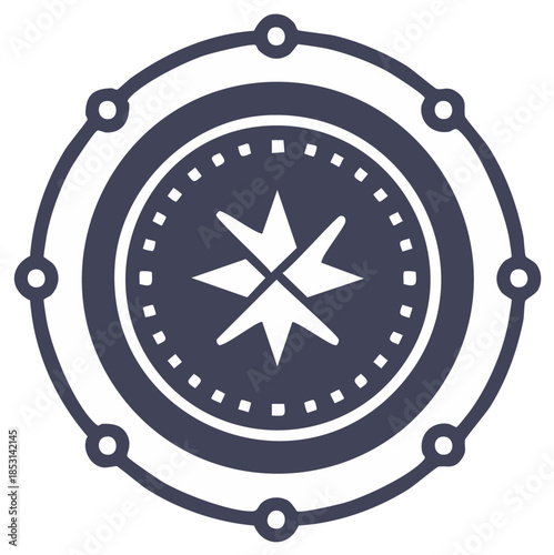 Modern abstract compass icon with directional points for navigation and guidance