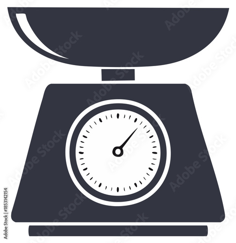 Simple analog kitchen scale with bowl vector icon for measuring food weight