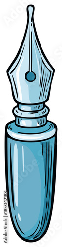 Stylized Fountain Pen Inkwell with Blue Tones Depicting a Writing Instrument for Education or Correspondence