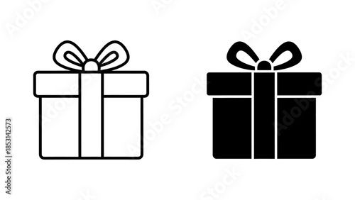 Two Gift Box Icons with Bow in Outline and Filled Styles