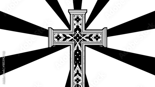 Sacred Christian Cross with Draped Cloth and Radiant Light Silhouette