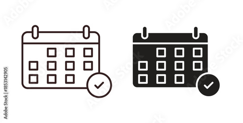 Calendar check icons. thin line and glyph vector icons pack on white background