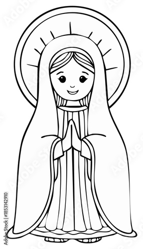 Praying Virgin Mary Illustration Artwork Halo Lines Prayer Catholic Religion Religious Spirituality Faith Icon Saint