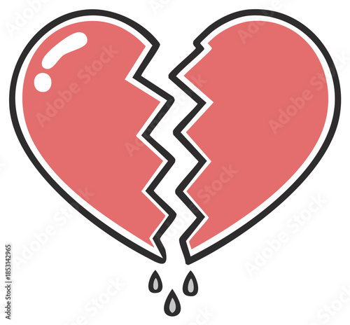 Cartoon Broken Heart with Tears Illustration, Symbol of Sadness and Grief