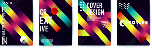 rainbow colored creative cover design templates with diagonal stripes