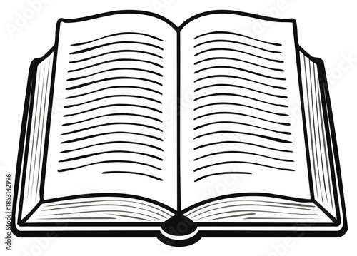 Open Book Illustration with Lines, Vector Image for Education and Literature Projects