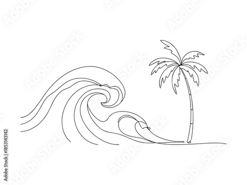 Beach Wave And Palm Tree